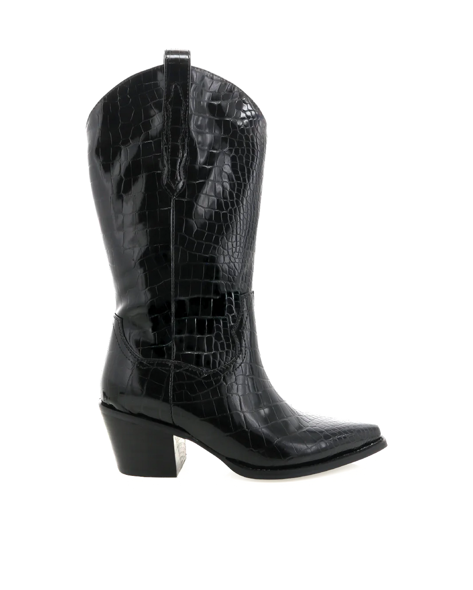 Shiny black cowboy boots on sale