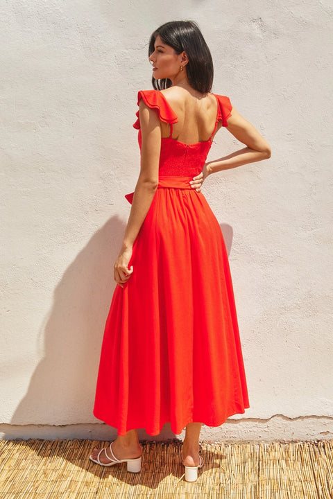 Corset Flutter Midi Dress