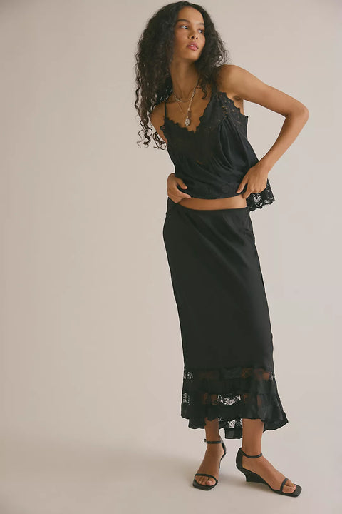 Free People Black Long Lost Lover Half Slip Skirt