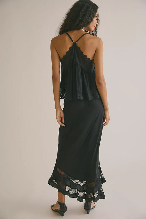Free People Black Long Lost Lover Half Slip Skirt