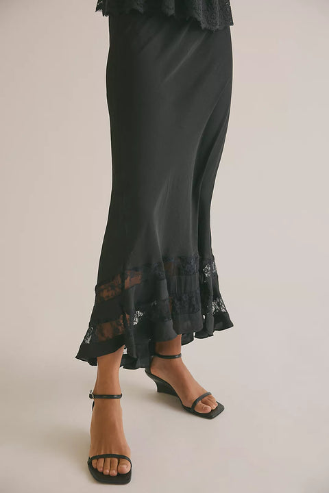 Free People Black Long Lost Lover Half Slip Skirt