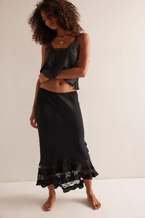 Free People Black Long Lost Lover Half Slip Skirt