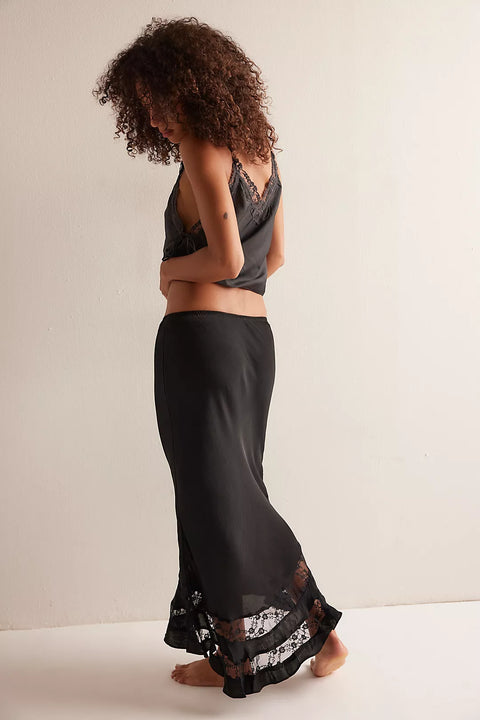 Free People Black Long Lost Lover Half Slip Skirt