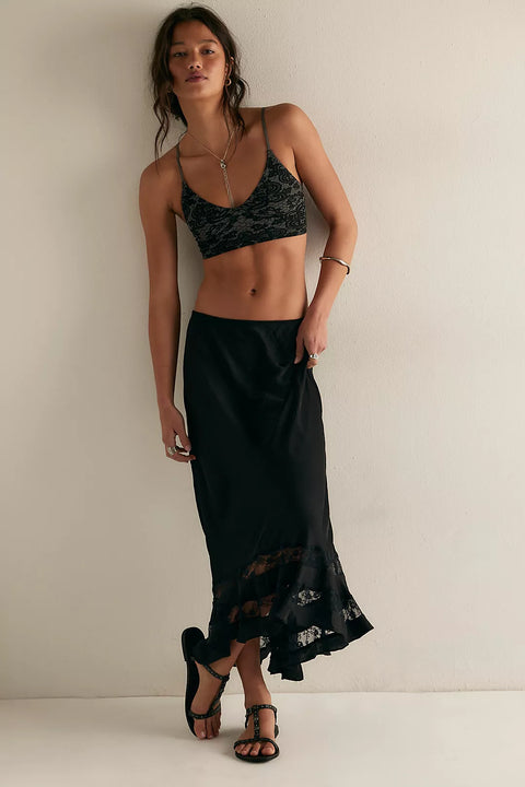 Free People Black Long Lost Lover Half Slip Skirt