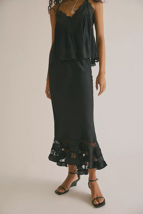 Free People Black Long Lost Lover Half Slip Skirt