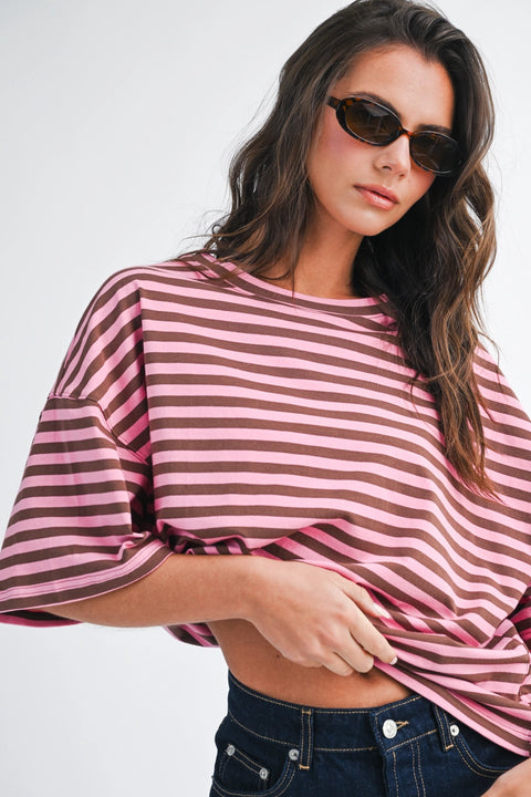 Leah Oversized Stripe Boyfriend Tee-3 Colours