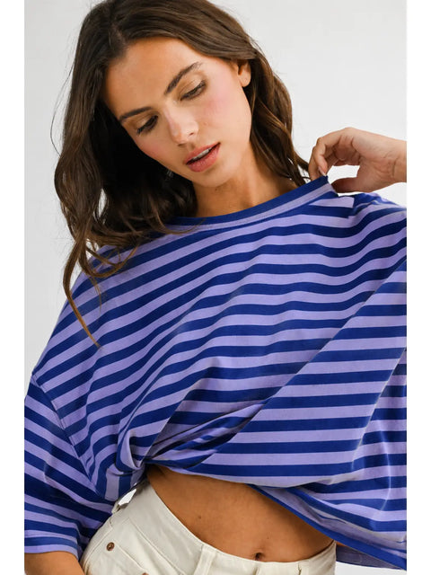Leah Oversized Stripe Boyfriend Tee- 7 Colours