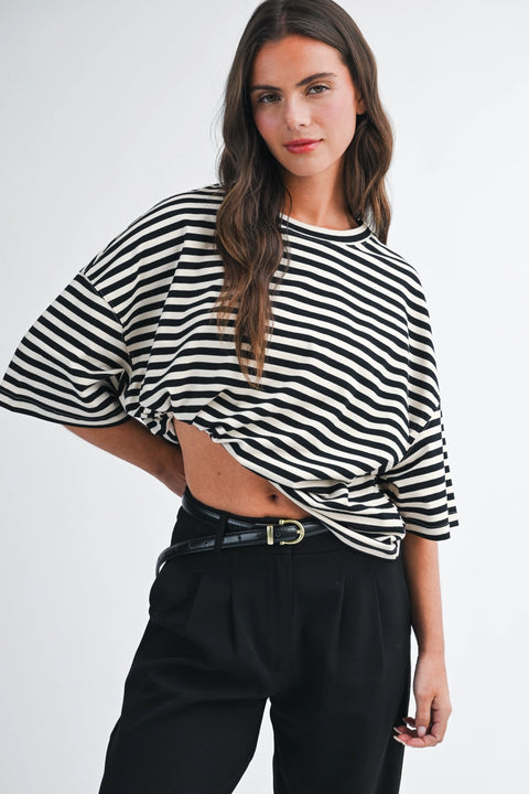 Leah Oversized Stripe Boyfriend Tee-3 Colours