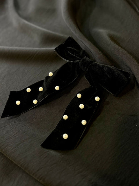 Ernest & Kelly Velvet Pearl Bow Clips- 3 Colours