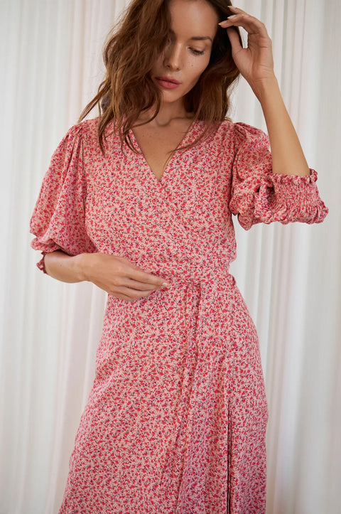 Set Sail Floral Puff Sleeve Wrap Dress - Extended Sizing