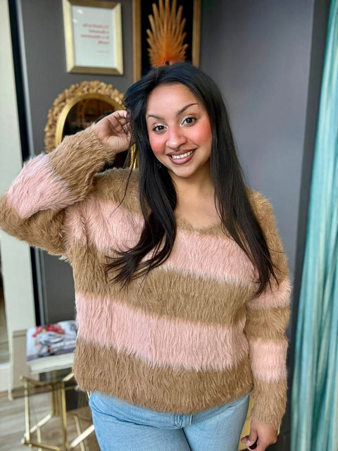 Sadie & Sage Bry Fuzzy Striped Sweater