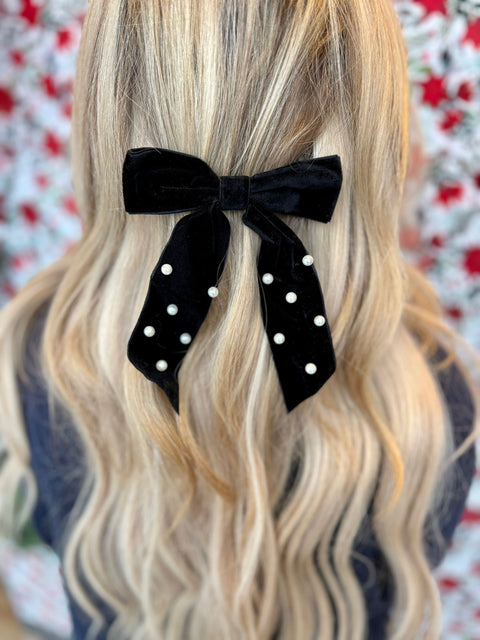 Ernest & Kelly Velvet Pearl Bow Clips- 3 Colours