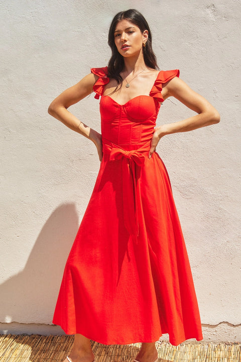 Corset Flutter Midi Dress