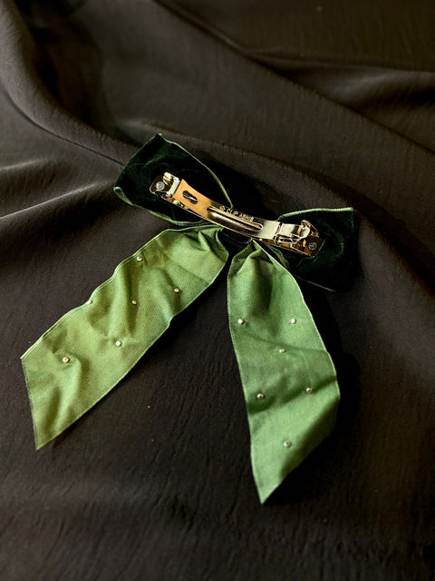 Ernest & Kelly Velvet Pearl Bow Clips- 3 Colours