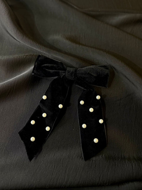 Ernest & Kelly Velvet Pearl Bow Clips- 3 Colours