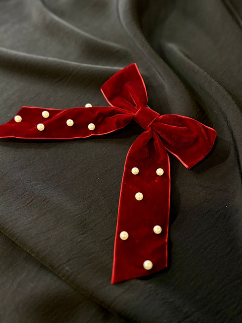 Ernest & Kelly Velvet Pearl Bow Clips- 3 Colours