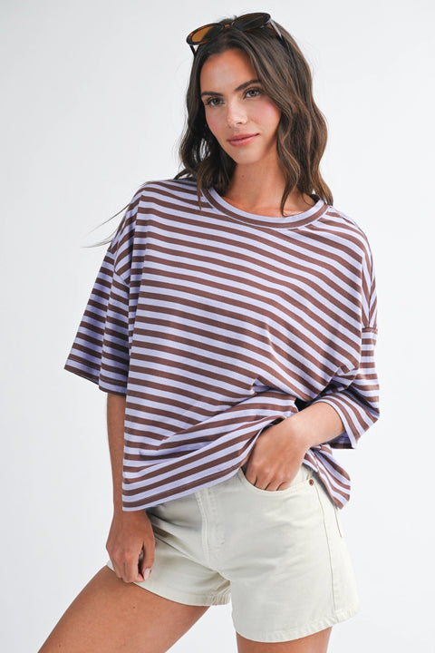 Leah Oversized Stripe Boyfriend Tee-3 Colours