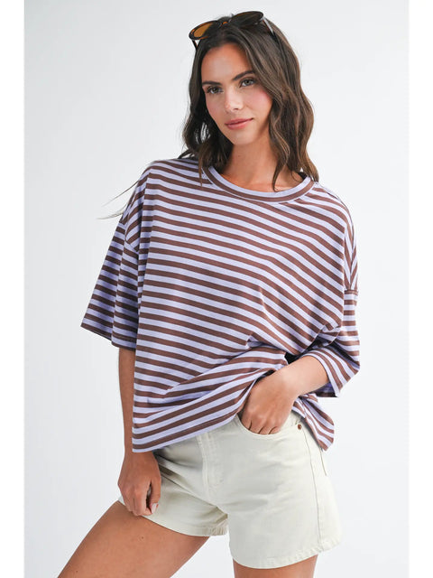 Leah Oversized Stripe Boyfriend Tee-4 Colours