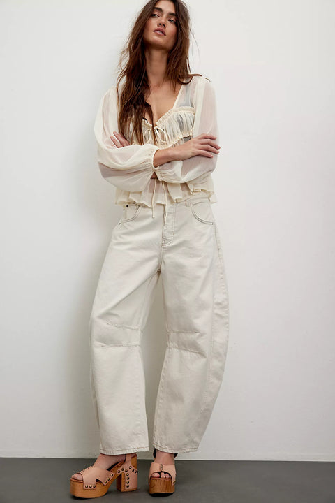 Free People Good Luck Mid Rise Barrel Jean