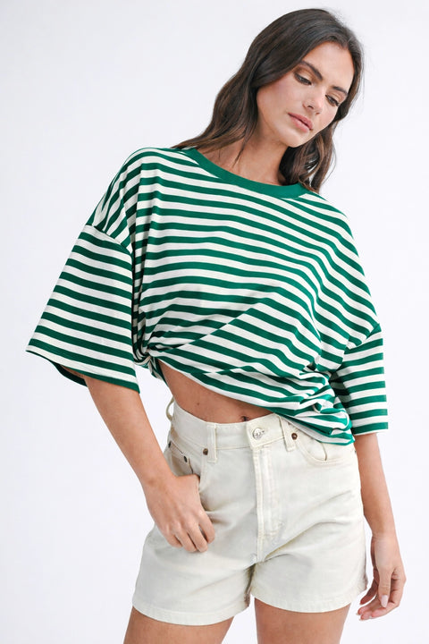 Leah Oversized Stripe Boyfriend Tee-4 Colours