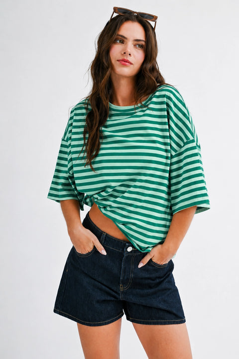 Leah Oversized Stripe Boyfriend Tee- 7 Colours