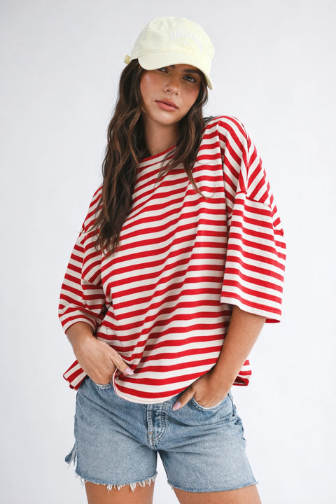 Leah Oversized Stripe Boyfriend Tee-4 Colours