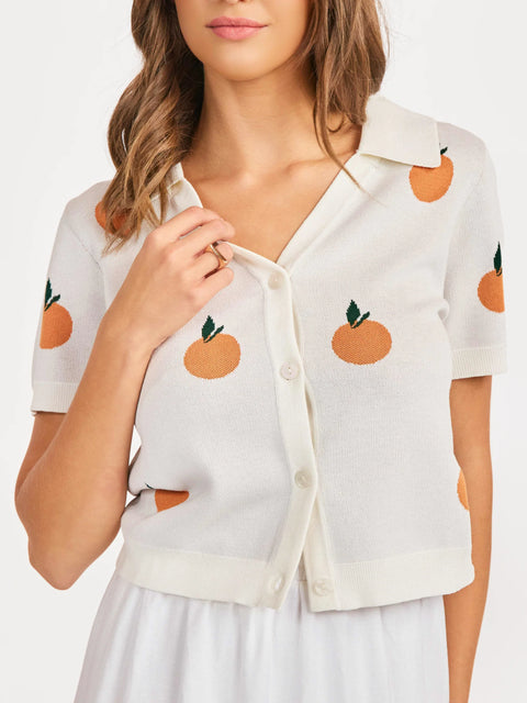 Sadie & Sage Citron Embroidered Orange Knit Shirt