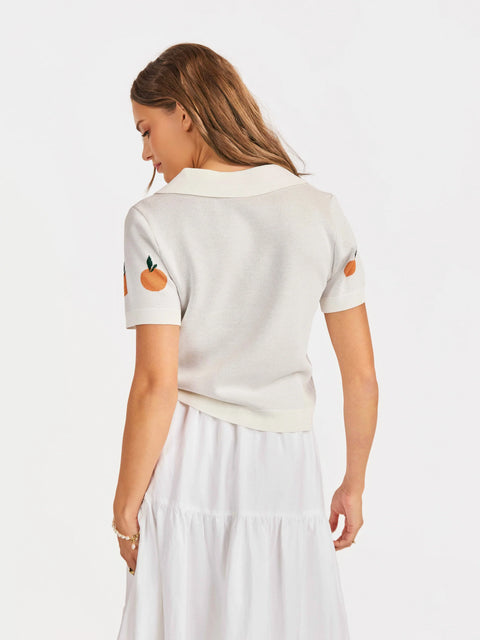 Sadie & Sage Citron Embroidered Orange Knit Shirt