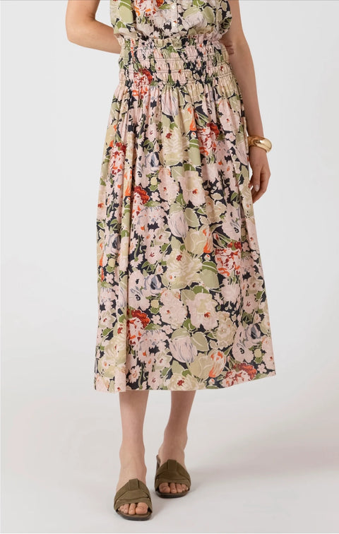 Dex Flora Smocked Waist Midi Skirt- Extended Sizes