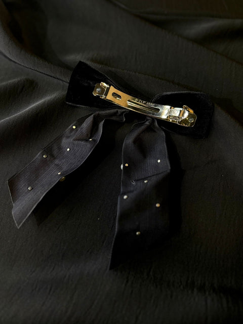 Ernest & Kelly Velvet Pearl Bow Clips- 3 Colours