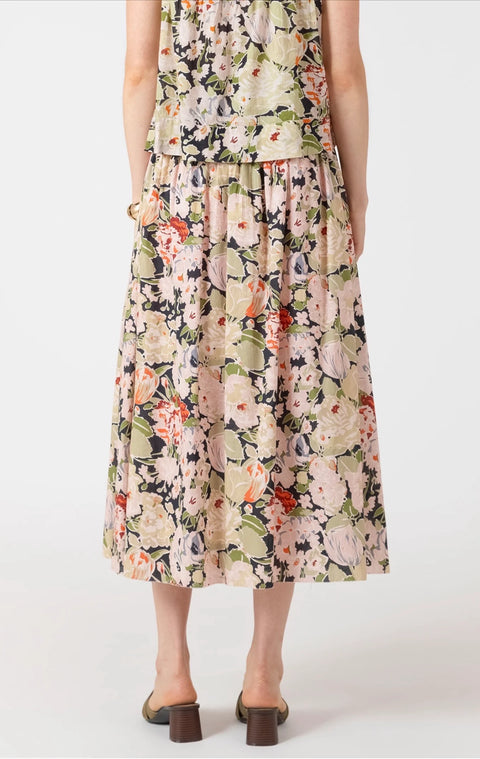 Dex Flora Smocked Waist Midi Skirt- Extended Sizes