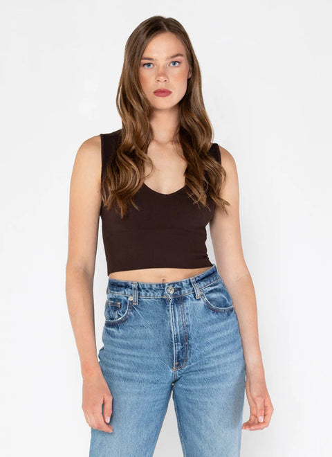 Sonya Bamboo Deep V Rib Top - 5 Colors