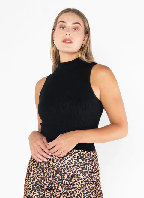 Kaitlin Bamboo Rib S/Less Mock Neck- 2 Colours