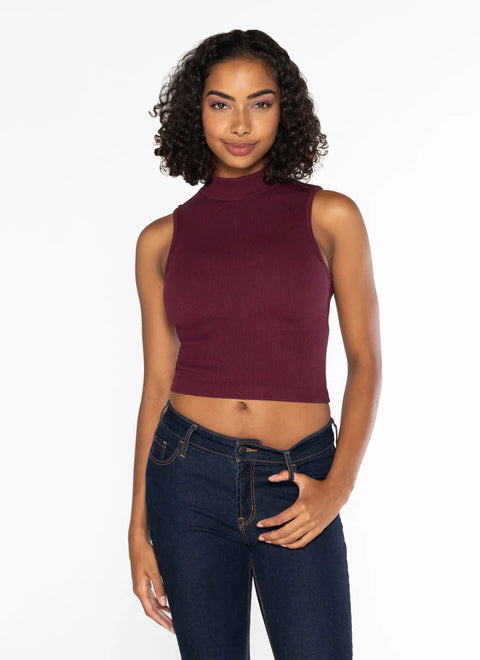 Kaitlin Bamboo Rib S/Less Mock Neck- 2 Colours