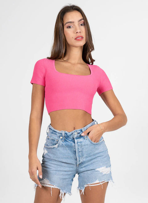 Sculpt Rib S/S Square Neck Top- 4 Colours