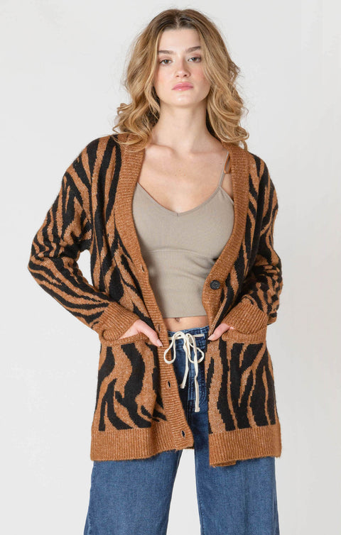 Room 34 Tiger Button Front Patterned Cardigan