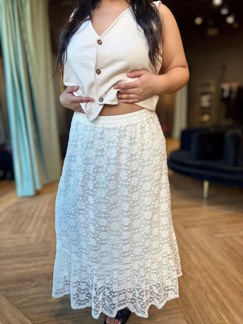 Sadie & Sage Letters Lace Midi Skirt