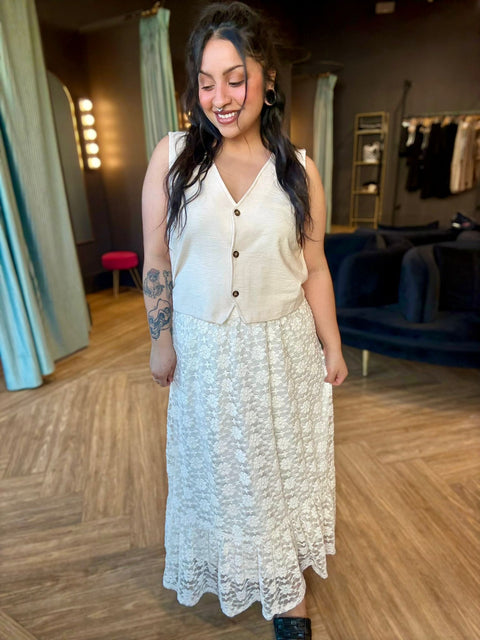 Sadie & Sage Letters Lace Midi Skirt