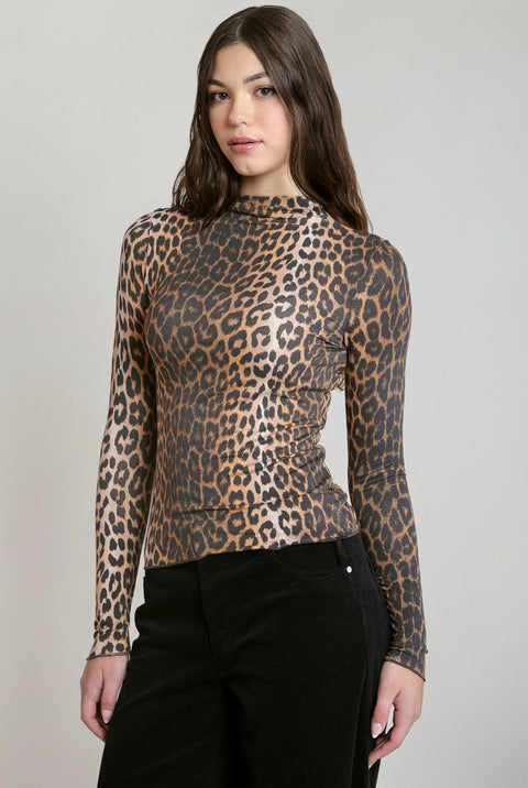 Dex Leopard Mock-Neck Top