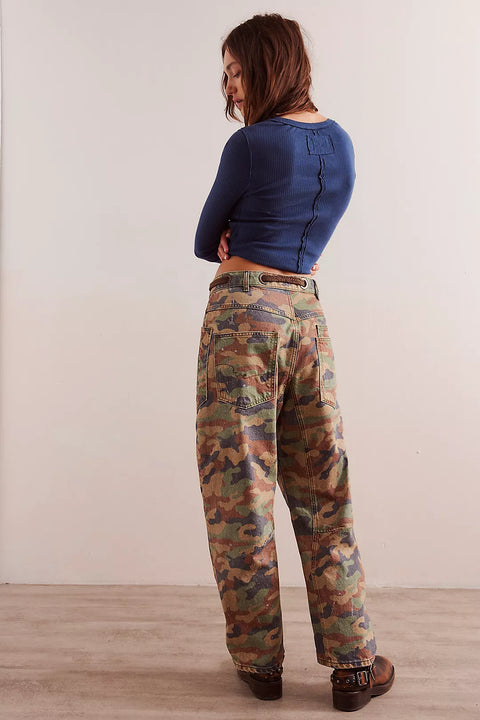 Free People Printed Pull Moxie Barrel Jeans