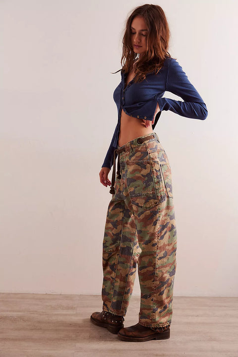 Free People Printed Pull Moxie Barrel Jeans