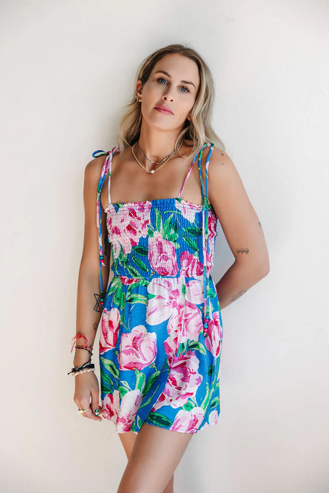 Sadie & Sage Technicolour Wrap Front Smocked Romper