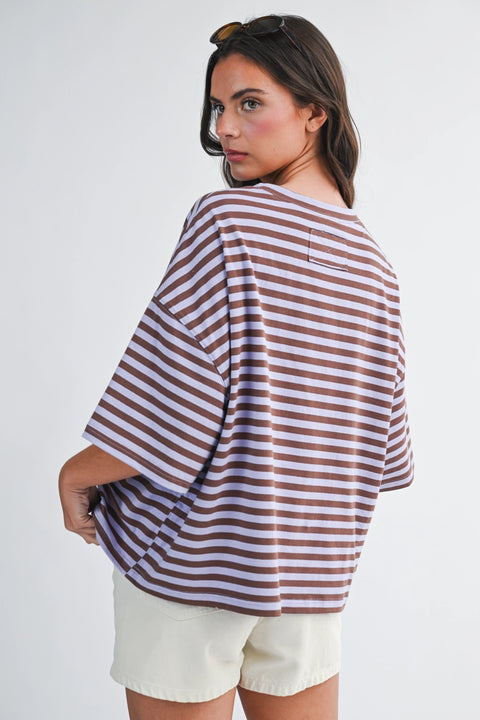 Leah Oversized Stripe Boyfriend Tee-3 Colours