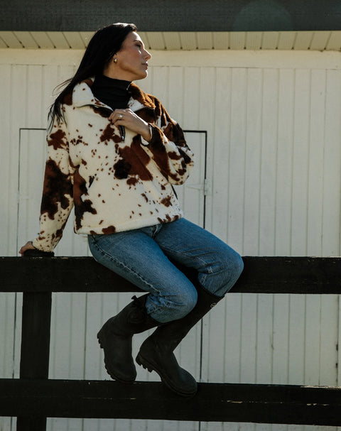Brunette The Label Cowprint Half Zip Jacket