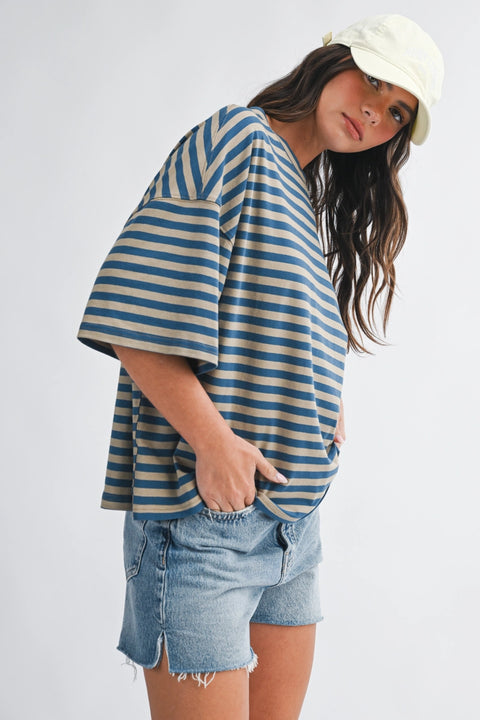 Leah Oversized Stripe Boyfriend Tee- 7 Colours