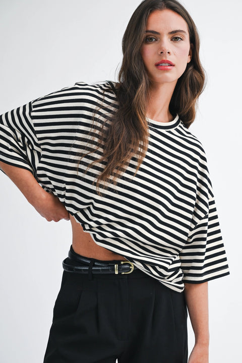 Leah Oversized Stripe Boyfriend Tee-3 Colours