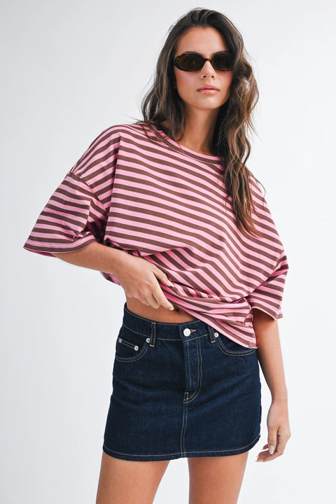 Leah Oversized Stripe Boyfriend Tee- 7 Colours