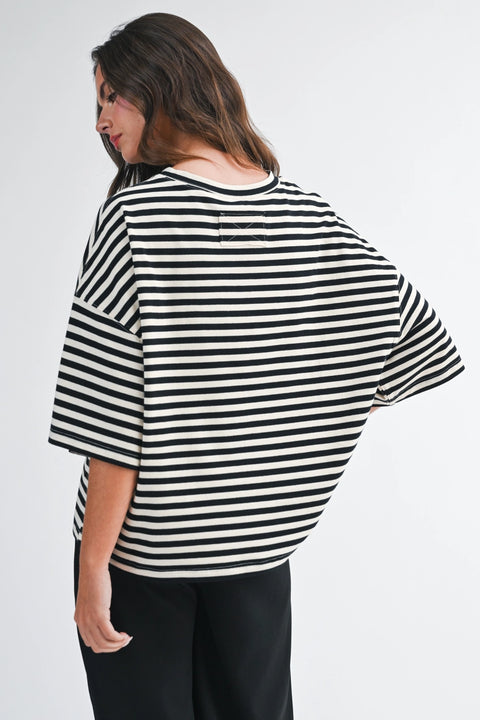 Leah Oversized Stripe Boyfriend Tee-3 Colours