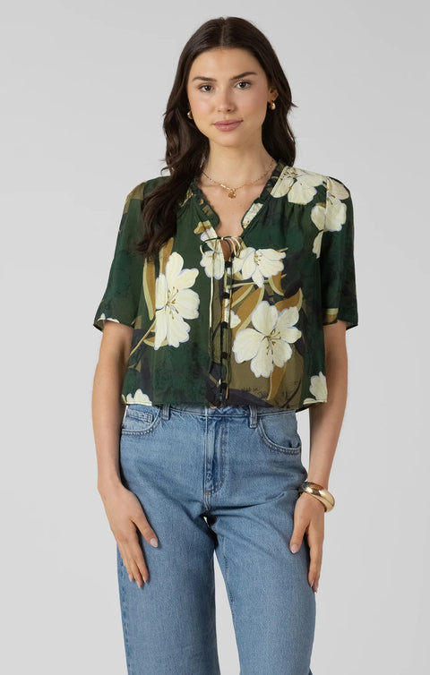 Dex Palm Blossom Ruffle Trim Blouse- Extended Sizes