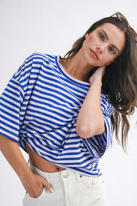Leah Oversized Stripe Boyfriend Tee-4 Colours